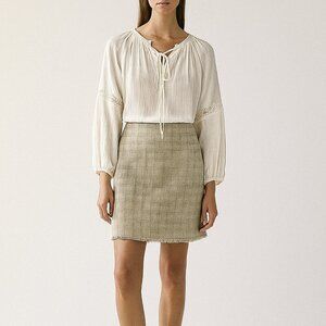 Zara Woman Raw Hem 100% Linen Skirt Size 10 Frayed Edge Minimalist Primitive